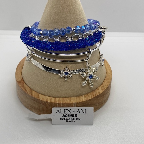 ❄️ALEX AND ANI❄️Snowflake Bracelet Set of 5 in Shiny Silver/NWT - Picture 1 of 16